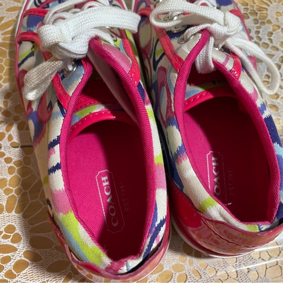 Coach Barrett Poppy Ikat Print Multi Pink Sneakers Size 7 - Picture 4 of 7